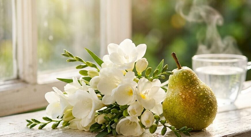 ジョーマローン イングリッシュペアー＆フリージアの香りの変化：熟した洋梨のみずみずしさと白いフリージアの上品なフローラル